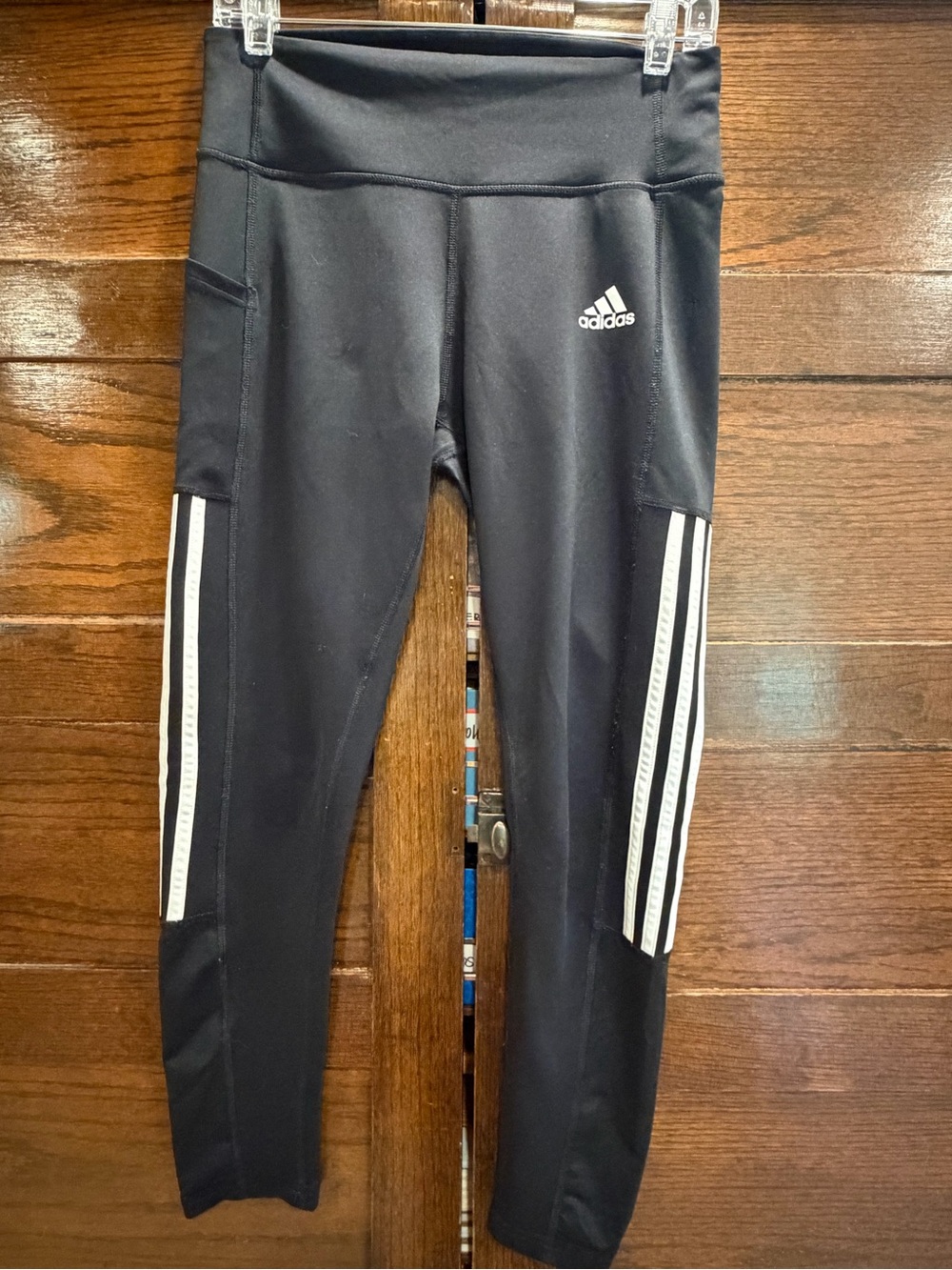 ✅ 5/$25 adidas medium Black Leggings tights active workout run hike Stripes FLAW